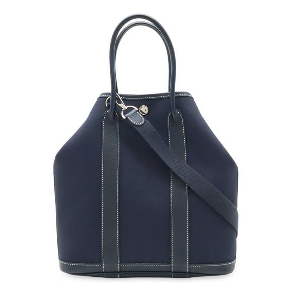 HERMES Garden File PM Tote Bag/Shoulder Bag, Toile Officier Leather, Navy Blu... - Picture 1 of 10